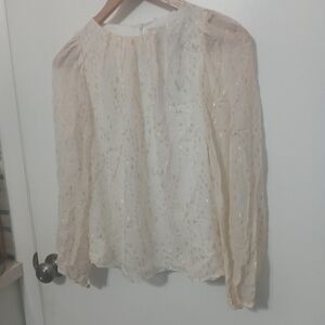 Laura Garcia x Barneys New York Pullover Sheer blouse w Metallic gold accents 0